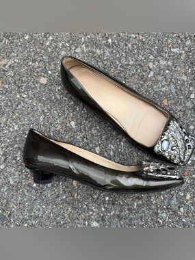 Prada Leather Classic Heels EU 36 Black Green Low Heel Authentic Made In Italy